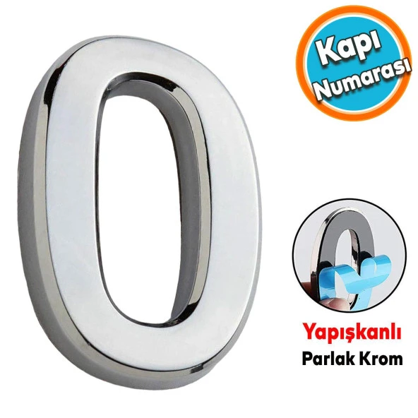 Kapı Numarası Yapışkanlı Daire Numara Parlak Krom Numaraları 37.5 mm 0 Numara Rakam Sayı