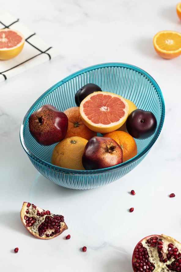 Akrilik Barok Aquamarin Büyük Oval Meyve & Salata Kasesi & Karıştırma Kabı / 3,3 Lt  (CAM DEĞİLDİR) - Resim 5