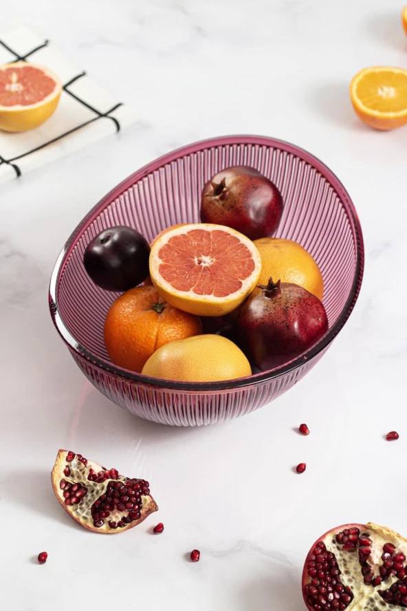 Akrilik Barok Mürdüm Büyük Oval Meyve & Salata Kasesi & Karıştırma Kabı / 3,3 Lt  (CAM DEĞİLDİR) - Resim 5