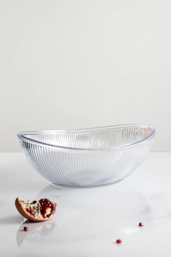 Akrilik Barok Şeffaf Büyük Oval Meyve & Salata Kasesi & Karıştırma Kabı / 3,3 Lt  (CAM DEĞİLDİR) - Resim 7