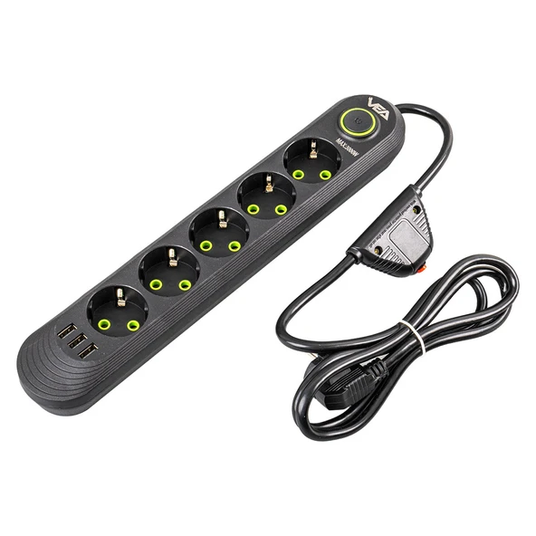 Vea Beşli 3 Usb Siyah Akım Korumalı Priz 21561