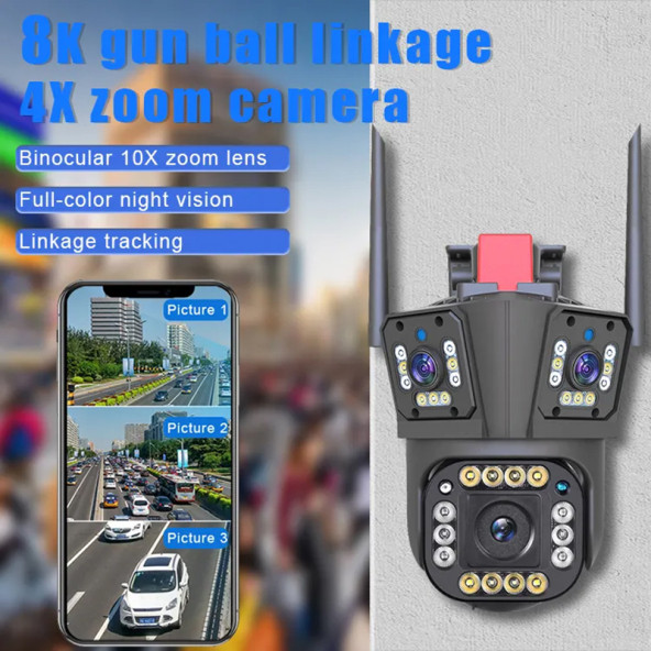YS-17 PRO 3 KAMERALI FULL HD POLİS ÇAKARLI ALARMLI KABLOSUZ GÜVENLİK KAMERASI - 3