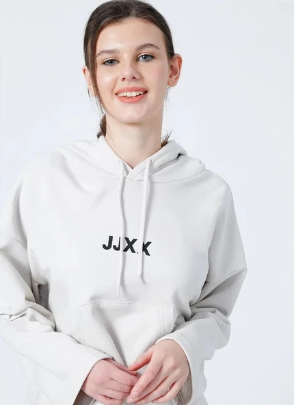 JJXX Yazı Baskılı Kapüşonlu Oversize Kadın Sweatshirt 12220562