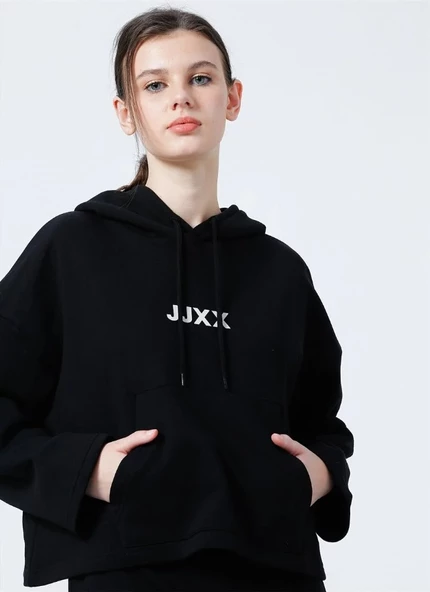 JJXX Yazı Baskılı Kapüşonlu Oversize Kadın Sweatshirt 12220562