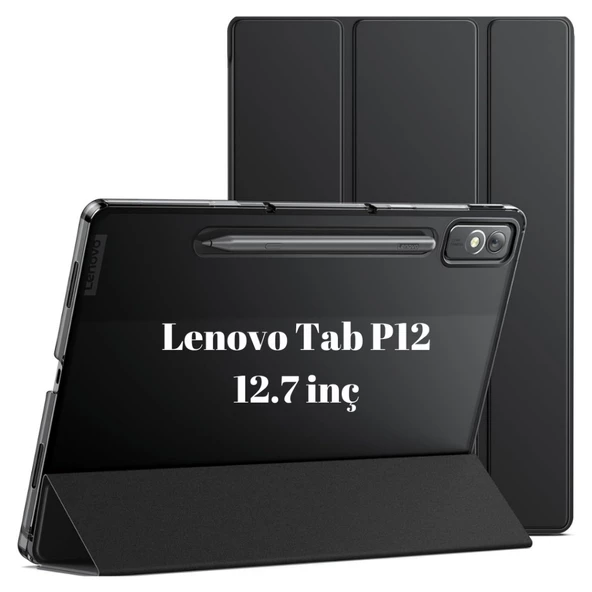 Lenovo Tab P12 12.7inç TB370FU Kalem Bölmeli Kılıf PU Deri Smart Standlı Case