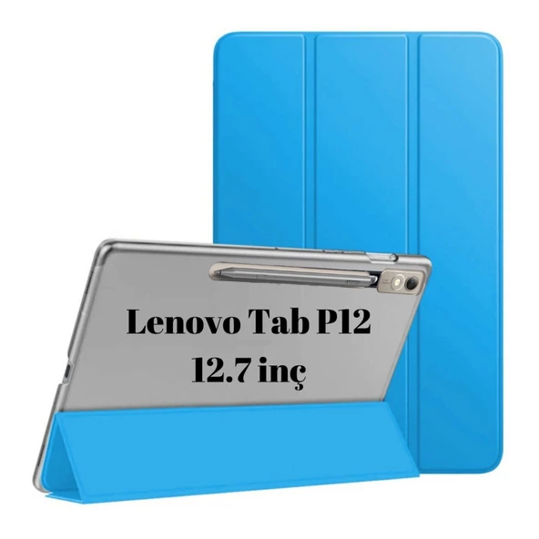 Lenovo Tab P12 12.7inç TB370FU Kalem Bölmeli Kılıf PU Deri Smart Standlı Case - 2