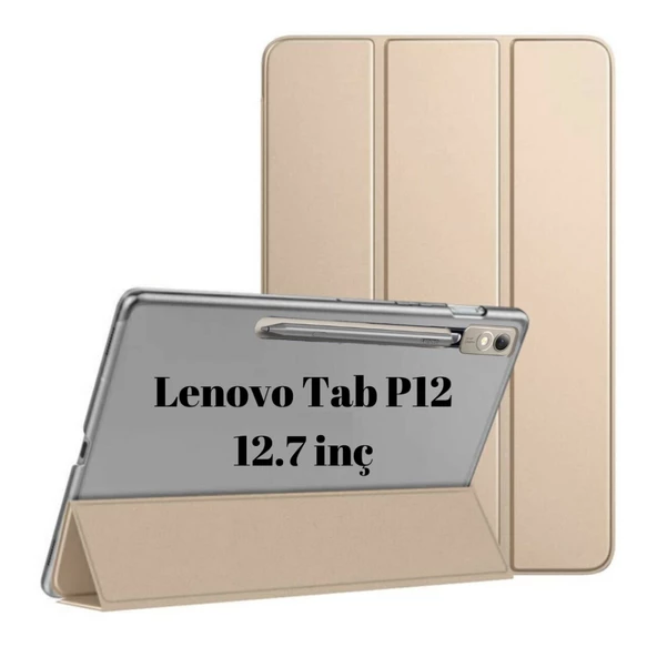 Lenovo Tab P12 12.7inç TB370FU Kalem Bölmeli Kılıf PU Deri Smart Standlı Case - 7