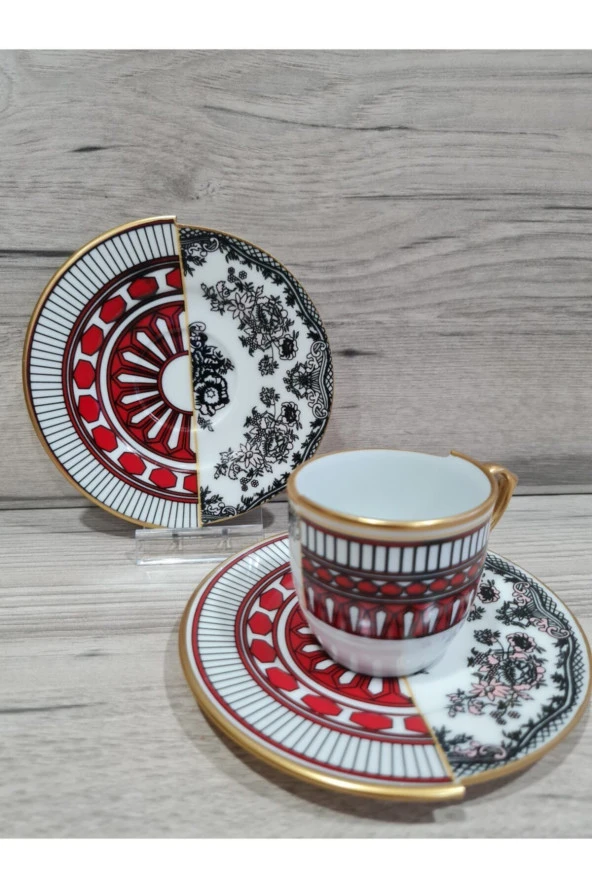 EMİRA HOME Apollo-6 Kişilik Çift Desenli Türk Kahve Seti