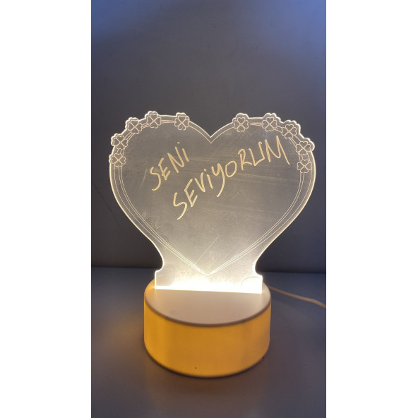 3D Led Işık Kalp Kalem İle Yazılıp Silinebilir - 2