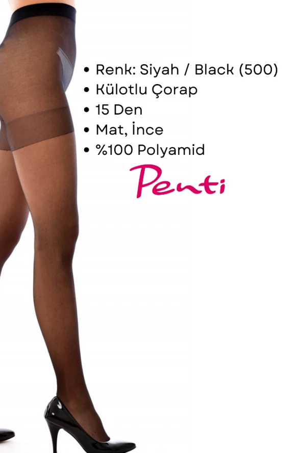 Penti Süper 15 Den Mat İnce Külotlu Çorap Siyah (500) -  4 Numara X Large - 2