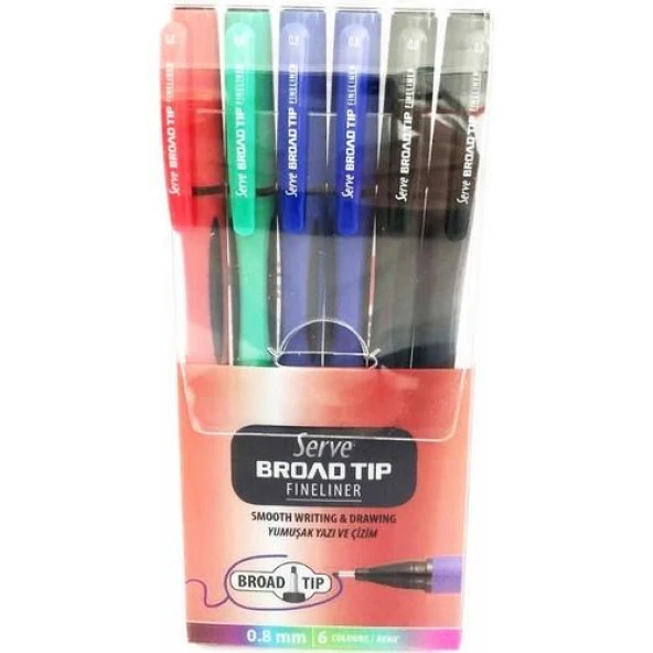 Serve Broad Tip Fineliner Yazı ve Çizim Kalemi 0.8mm 6'lı Pvc Paket