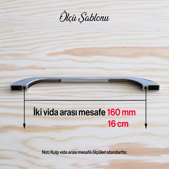 Meriç Kulp Mobilya Mutfak Dolabı Çekmece Dolap Kulpları Kapak Kulpu Kulbu Krom Renk 160 mm Metal - 4