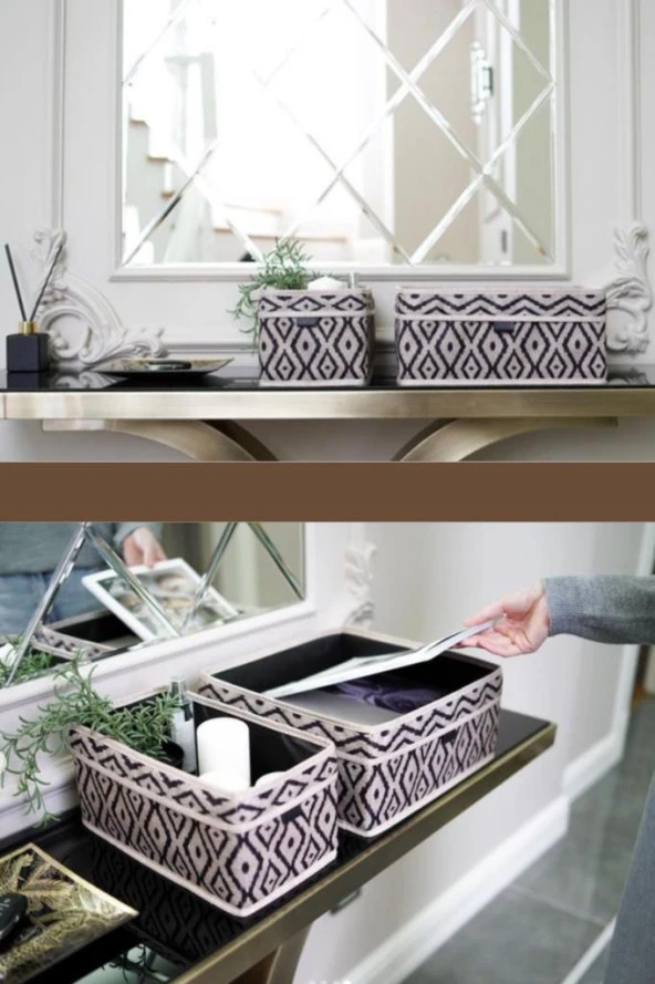 2’li Dolap Raf Çekmece İçi Düzenleyici, Çok Amaçlı Dekoratif Organizer Kutu 2’li Set - 3