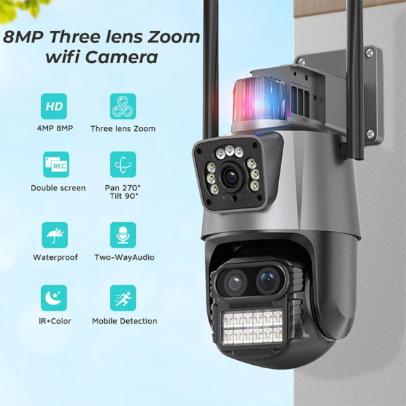 YS-18 Kablosuz Wifi ip 6 Megapixel Ultra HD Mavi kırmızı ışıklı Alarmlı Ev, Ofis Güvenlik Kamerası - 2