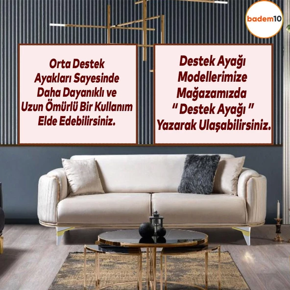 Golden Köşe Lüks Mobilya Grubu Kanepe Sehpa Tv Ünitesi Koltuk Ayağı 14 Cm Beyaz Altın Baza Ayakları - Resim 7