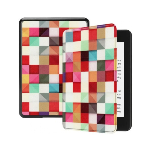 Amazon Kindle Paperwhite 4 - 10. Nesil 2018 Kitap Okuyucu Kılıfı Kareli Karışık