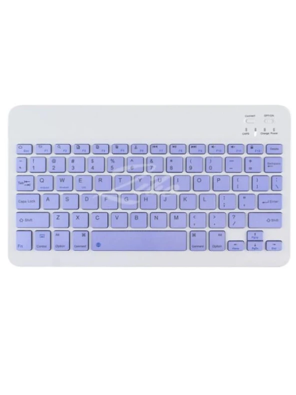 Huawei Mediapad T3 10 9.6" Uyumlu Kablosuz Bluetooth Şarj Edilebilir Mini Q Klavye Mouse Set - Mor - 2