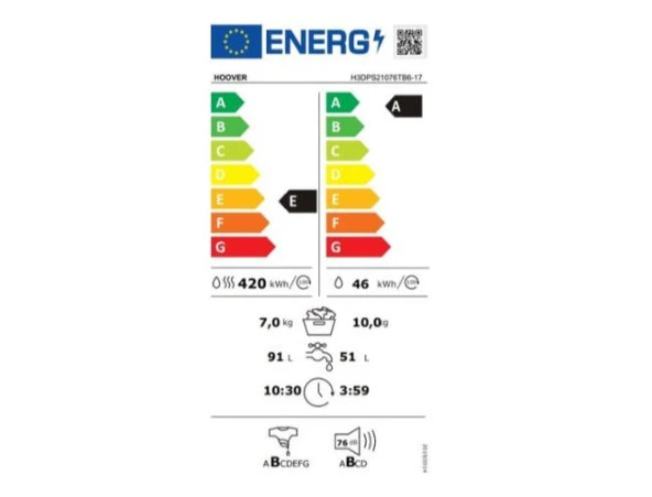 Hoover H3DPS21076TB6-17 10 kg / 7 kg 1400 Devir Kurutmalı Çamaşır Makinesi - 5