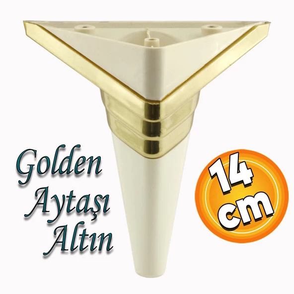 Golden Köşe Lüks Mobilya Grubu Kanepe Sehpa Tv Ünitesi Koltuk Ayağı 14 Cm Krem Altın Baza Ayakları