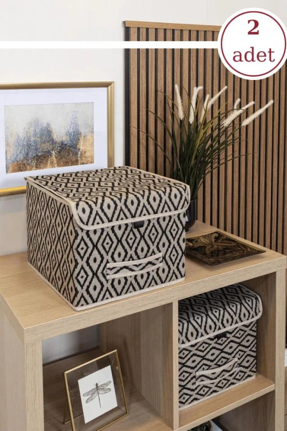 Flosoft 2 Adet Çok Amaçlı Kapaklı Kutu, Dolap Raf Düzenleyici, Dekoratif Saklama Kutusu 2’li Set - 2