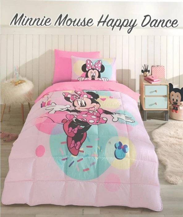 Özdilek Minnie Mouse Happy Dance Tek Kişilik Disney Lisanslı Lastikli Fitted Çarşaf Çocuk Uyku Seti