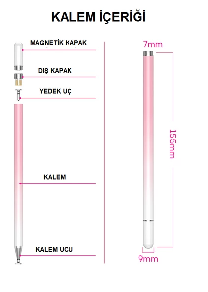 Dokunmatik Tablet Telefon Kalemi +1 Yedek Uç Renk Geçişli Passive Stylus Bilgisayar Kalem - 11