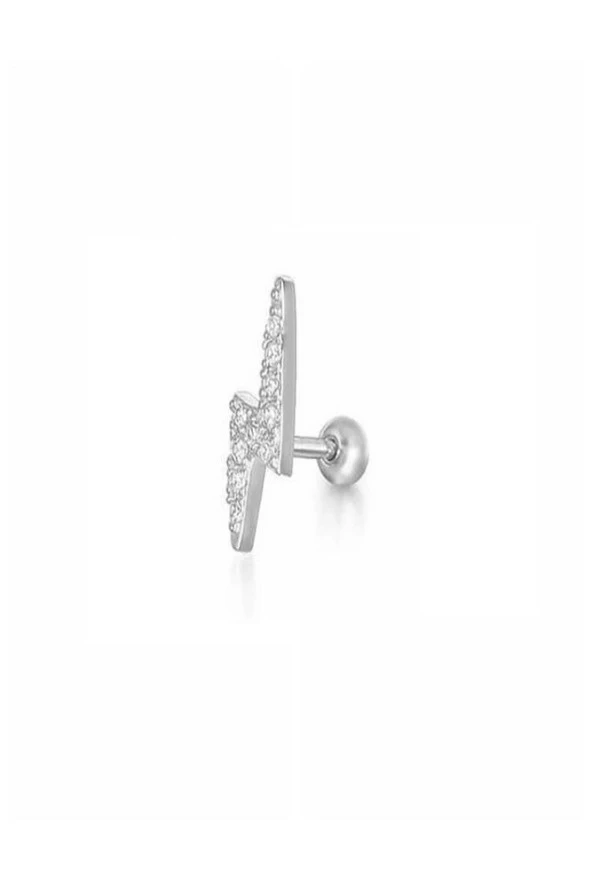 Zirkon Taşlı Şimşek Figürlü Tragus Helix Piercing Kıkırdak Küpesi - 3