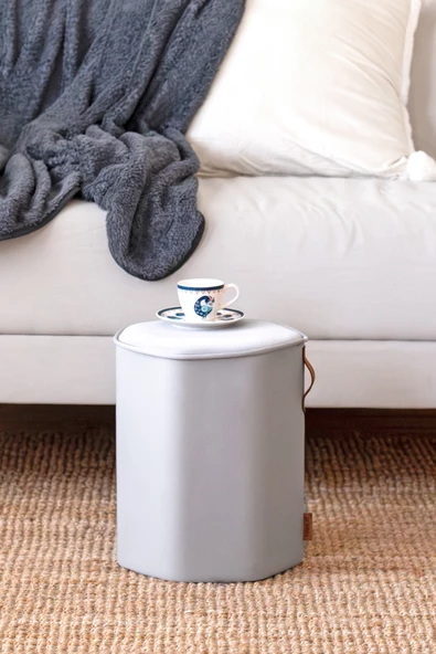 Yıkanabilir Kılıflı Puf Köşegen Silindir Ayak Pufu Orta Sehpa Koltuk Tabure Kc Meek Gri ürün görseli 1