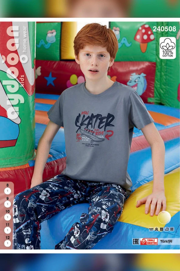 Aydoğan Erkek Garson Polat Kısa Kol Koyu Gri Pijama Takım 240508 - 2