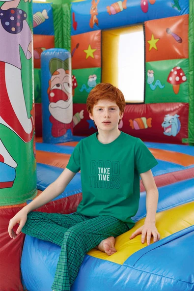 Aydoğan Erkek Garson Polat Kısa Kol Bahar Yeşil Pijama Takım 512