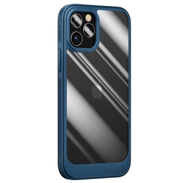Vendas iPhone 12 Pro Max Lipo Serisi Şeffaf Arka Yüzey Renkli Çerçeve Tasarımlı Darbeye Dayanıklı Kılıf