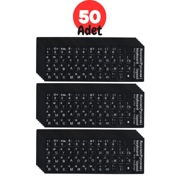 Rusça İngilizce Klavye Etiketi-50 Adet-Rusça Klavye Sticker-Kaliteli Pvc-Rusça PC Keyboard Sticker