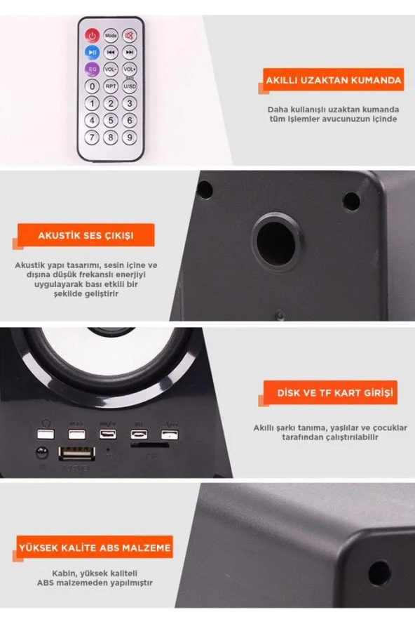 TORİMA D23 Siyah Bluetooth Hoparlör 3.5mm Jack Kablolu Bilgisayar Hoparlörü - 6