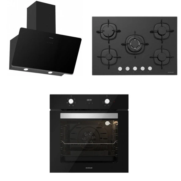 Silverline BO6502B02 - CS5365B01 - 3457 Soho 60 Siyah Cam Ankastre Set ürün görseli 1