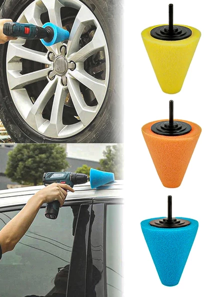 Germany Style Matkapa Uyumlu Konik Pasta Cila Parlatma Polisaj Süngeri AparatıJant Temizlik Seti (3 - 2