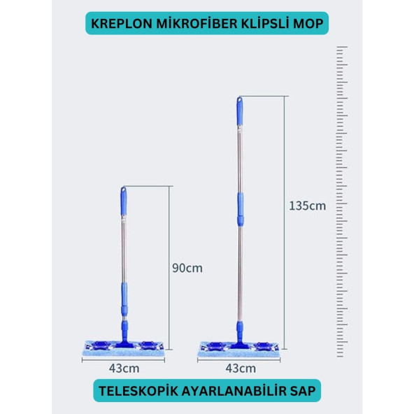 Akalın istediğin Bezi Tak Kullan Mandallı Mop Teleskopik Saplı +1 Yedek Bez Hediyeli (Yer Cam Temizliği) - 3