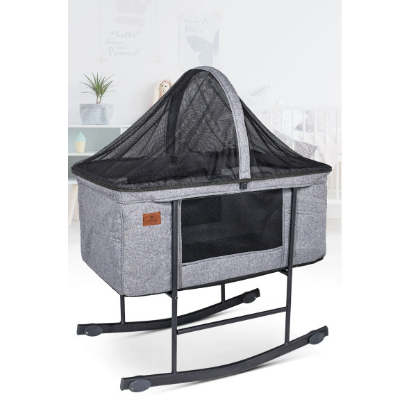 Rubi Portatif Sallanır Anne Yanı Fileli Keten Kumaş Beşik - 3