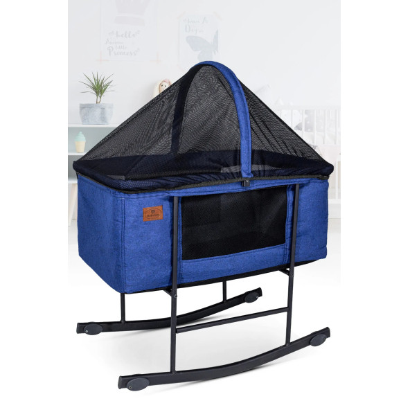 Rubi Portatif Sallanır Anne Yanı Fileli Keten Kumaş Beşik - 4