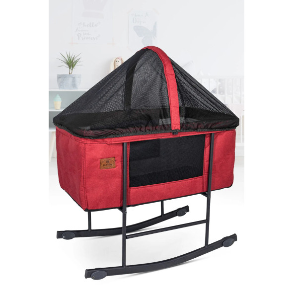 Rubi Portatif Sallanır Anne Yanı Fileli Keten Kumaş Beşik - 5