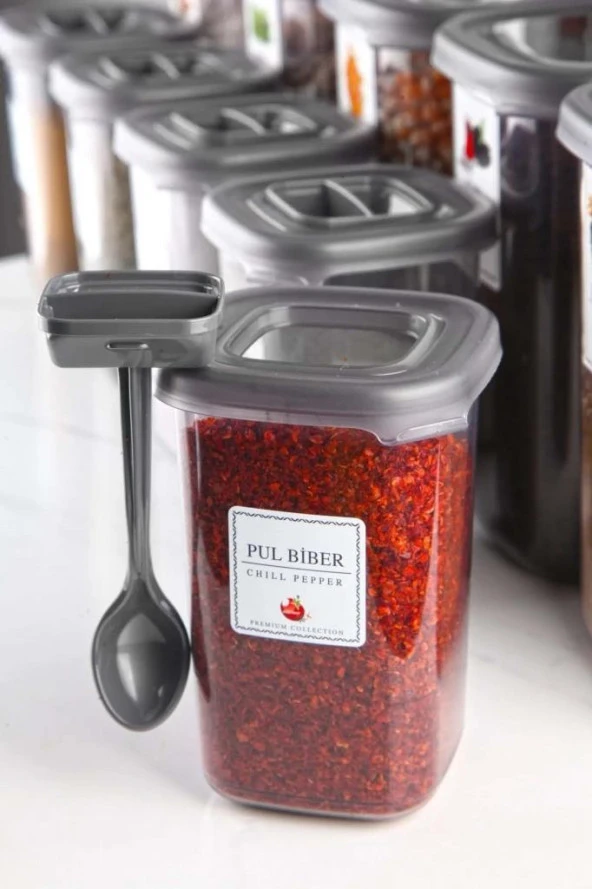 3 Adet Mika 450cc Kaşıklı Baharatlık Çay Kahve Kutusu Saklama Kabı - 6