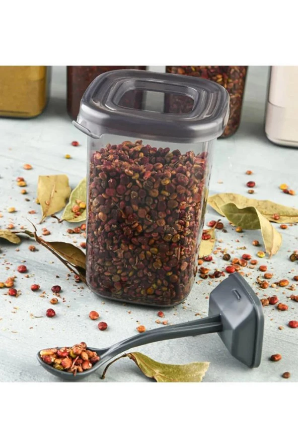 3 Adet Mika 450cc Kaşıklı Baharatlık Çay Kahve Kutusu Saklama Kabı - 7