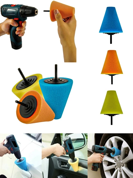 Germany Style 17 Parça Pasta Cila Oto Jant Temizleme Koltuk Yıkama Sünger Fırça Seti Matkapa Uyum - 5