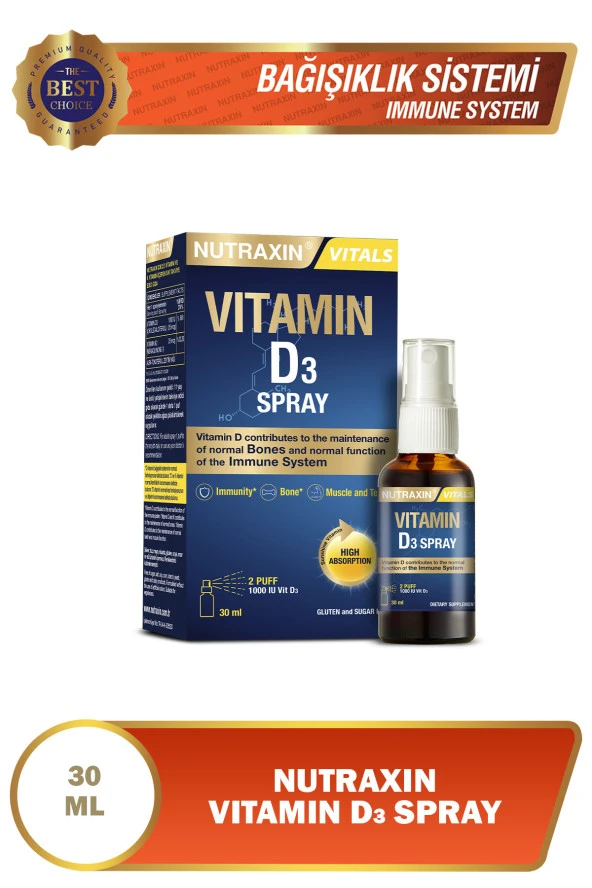 Nutraxin Vitamin D3 1.000 IU Sprey 30 ML - D3 Vitamini Sprey 1000 IU