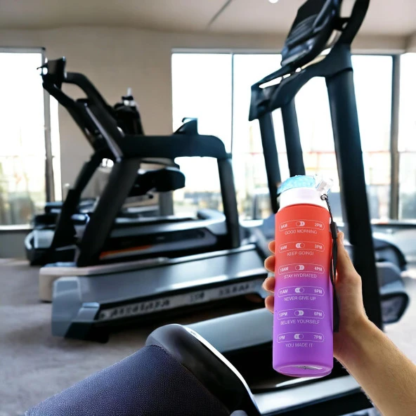 Motivasyon Matarası Su Matara Okul Suluk Pipetsiz Su Şişesi Sporcu Suluğu Çift Renk Sızdırmaz 800 cc - 4