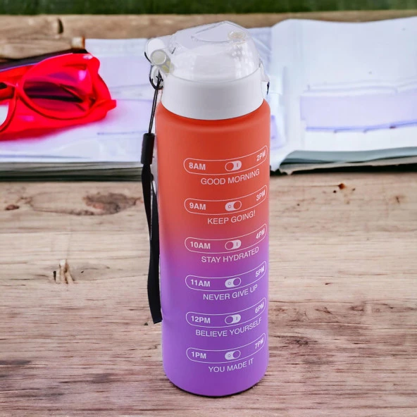 Motivasyon Matarası Su Matara Okul Suluk Pipetsiz Su Şişesi Sporcu Suluğu Çift Renk Sızdırmaz 800 cc - 6