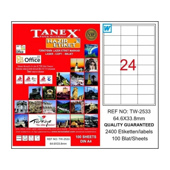 TANEX 64,6x33,8 LASER ETİKET TW-2533