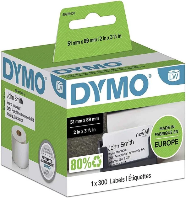 DYMO LW S0929100 Yapışkansız İsim Kart Etiketi 51x89mm / 300 lü Paket  2''inç x 3-1/2''inç