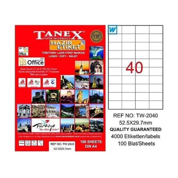 TANEX 2040 LASER ETİKET 52x29mm 40x100 4000 ADET