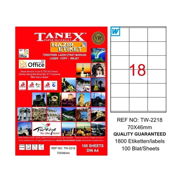 TANEX 2229 LASER ETİKET 70x29mm 30x100 3000 ADET