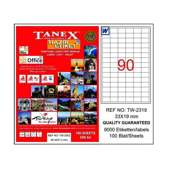 TANEX 2319 LASER ETİKET 33x19mm 90x100 9000 ADET